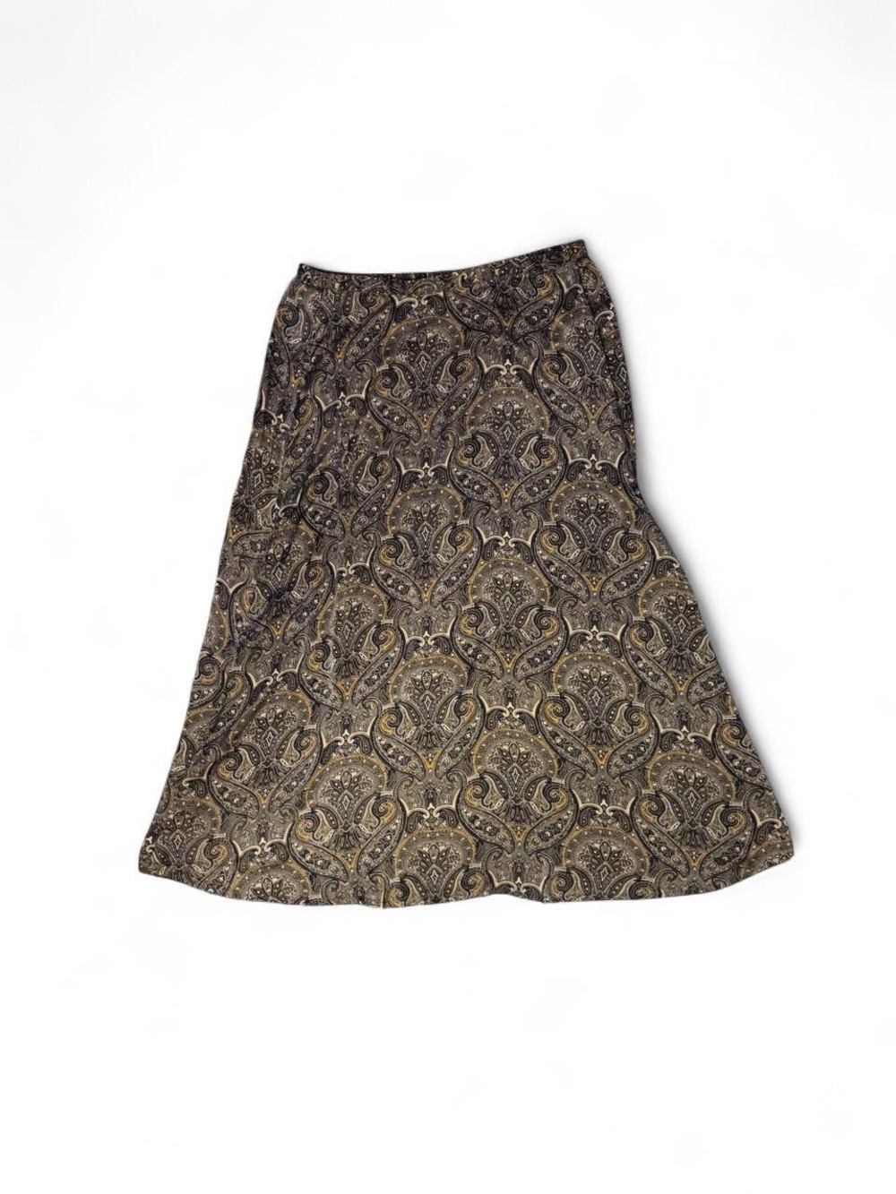 Silk Paisley Maxi Skirt in Brown with Gold Accents